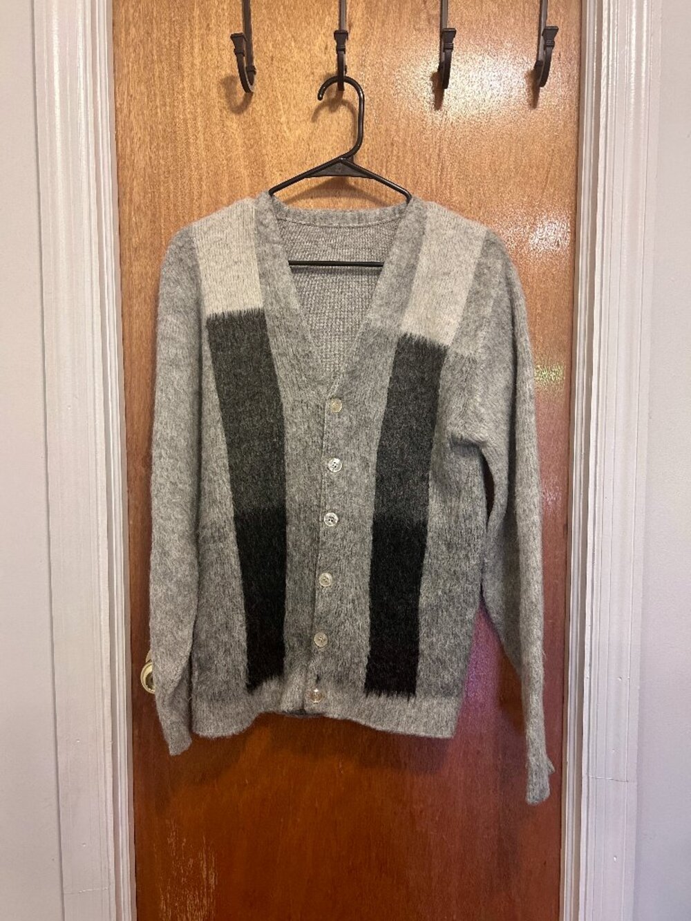 Vintage 60s grey mohair fuzzy cardigan striped